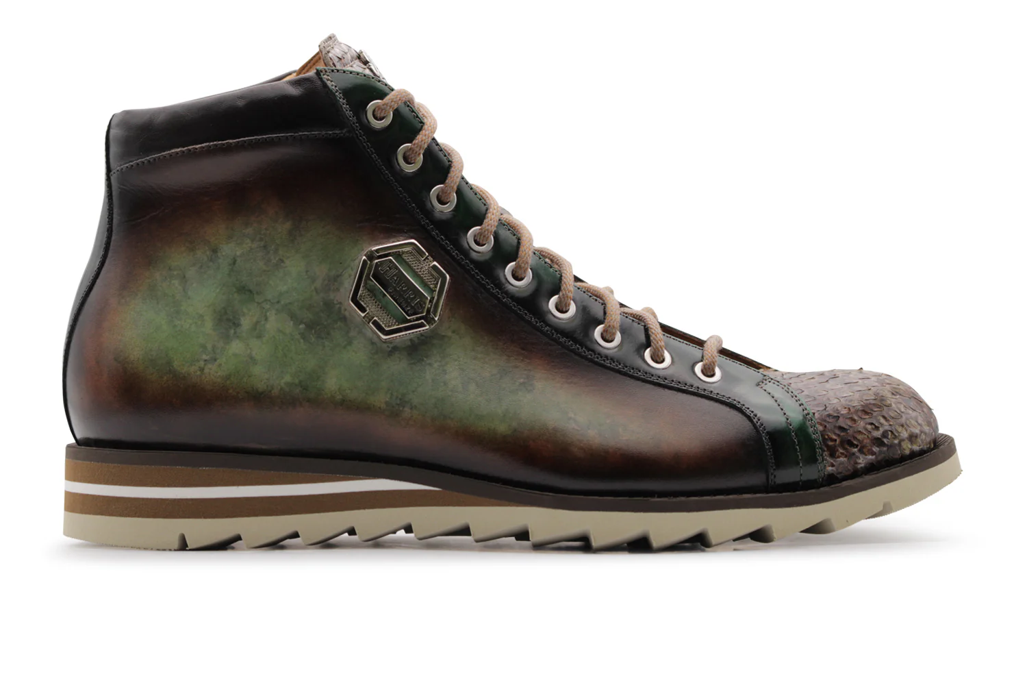 Polacchino dans le cuir peint à la main et Python