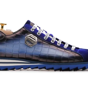 Crocodile Effet en cuir baskets et daim