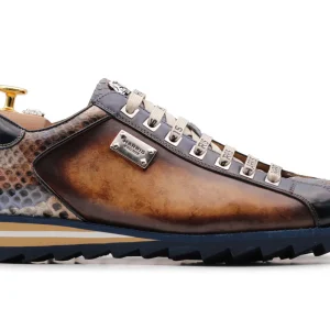 Sneakers en cuir et python peints à la main