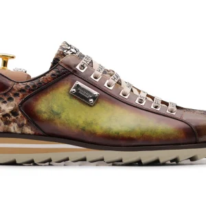 Baskets en cuir peint à la main et python