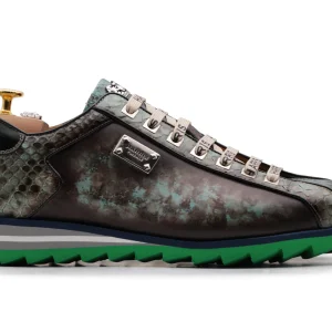 Baskets en cuir peint à la main et python