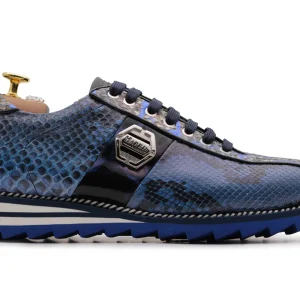 Baskets en cuir python bleu