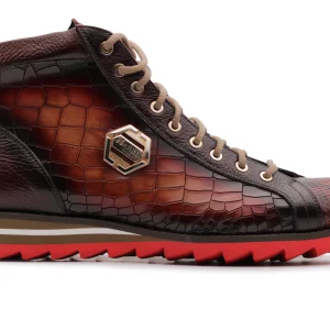 Bottines en cuir effet crocodile et python