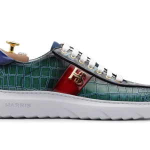 Baskets en cuir imprimé et python