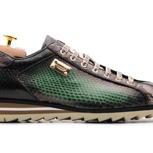 Baskets en cuir python vert