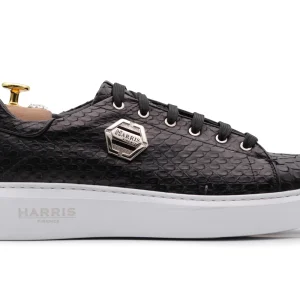 Baskets en cuir python noir