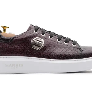 Baskets en cuir python bordeaux