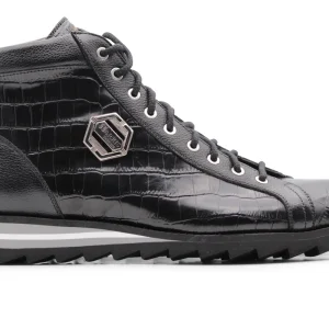 Bottine en cuir effet crocodile