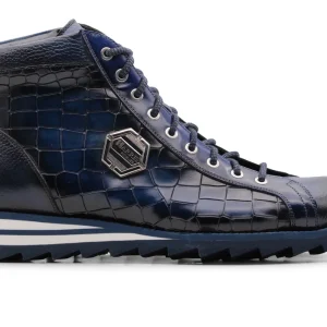 Bottine en cuir effet crocodile peint à la main