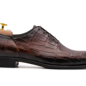 Richelieus en cuir de crocodile Marron
