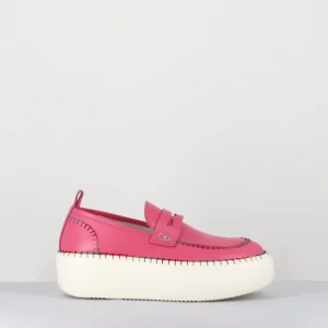 Mocassins en cuir rose avec surpiqures multico - A66C HAPPY ROSA