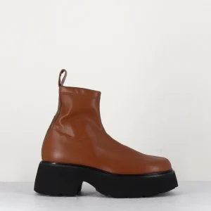 Boots en cuir stretch cognac à semelle épaisse - A58EP STRETCH COGNAC