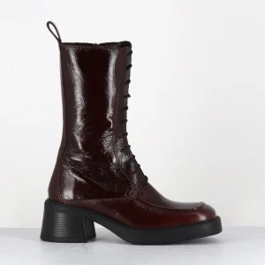 Boots à lacets bout carré en cuir naplak marron - AGUSTINA DARK BROWN BOOTS