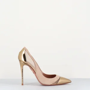 Escarpins pointu talon haut en daim nude& doré - SAVOY PUMP105D