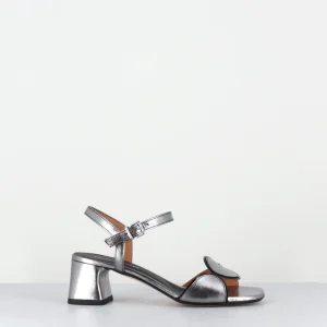 Sandales 60s en cuir métallisé argent sombre - CARTI SCRECH ACCIAIO