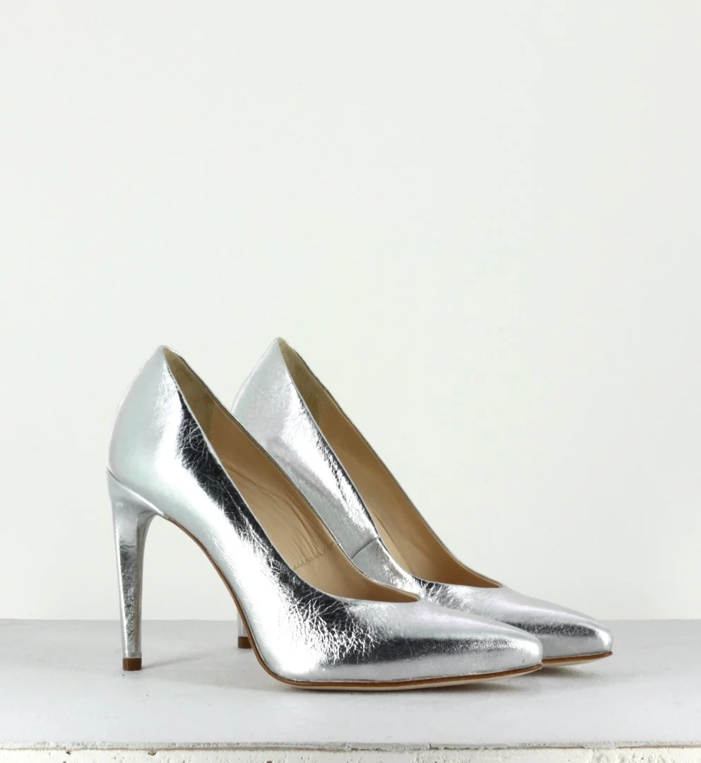 Escarpins pointus en cuir argent - 6259 – Image 3