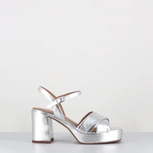Sandales à plateforme en cuir métallisé argent - FEDA24 WASH ARGENTO