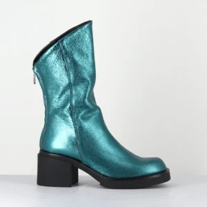 Boots légères esprit biker en cuir métallisé bleu  - YAMA LAMINATO PETROLIO