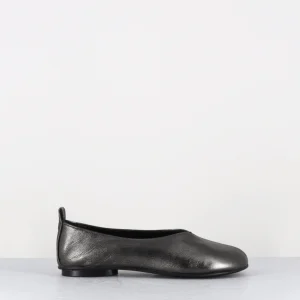 Ballerines minimalistes en cuir souple métallisé anthracite - LESTER2 LAMINATO ARGENTO