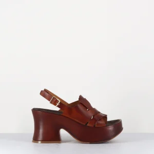 Sandales en cuir marron à plateforme japonisante entre-doigt - 5355 VACCHET COTTO