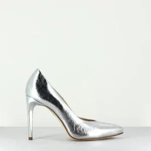Escarpins pointus en cuir argent - 6259
