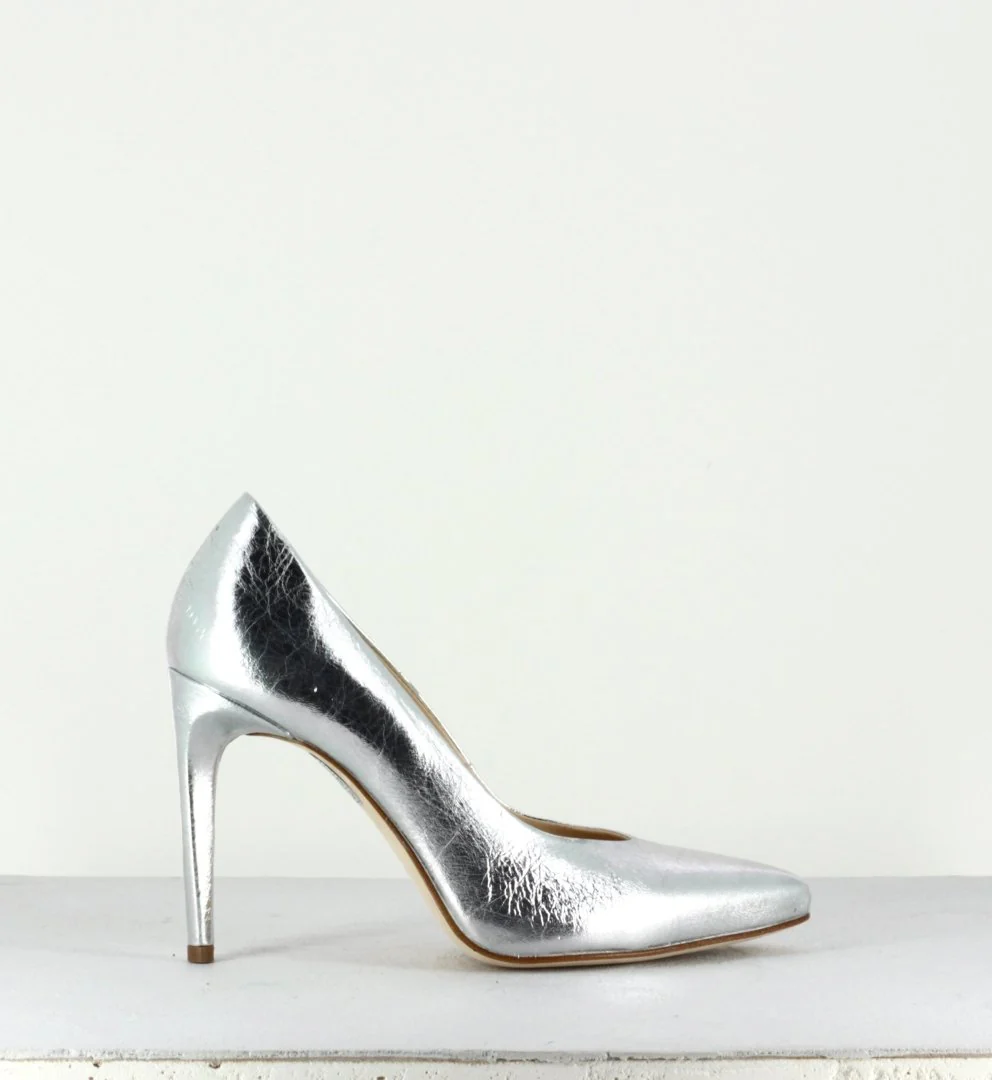Escarpins pointus en cuir argent - 6259