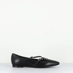 Ballerines multi-brides en cuir noir - LINER BERLINO NERO