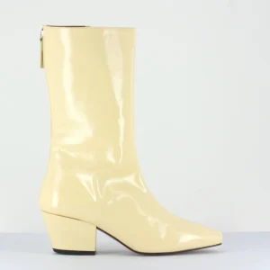 Boots mi-hautes en cuir vernis crème - MYRTLE PERGAMENA