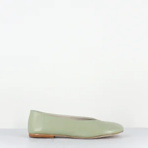 Ballerines rondes en cuir vert clair  - NESSO BUFFY ASPARAGO