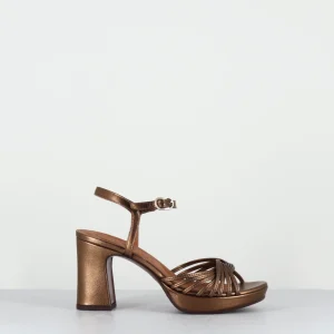 Sandales à talon multi-brides en cuir métallisé bronze - KESKE DALI COBRE