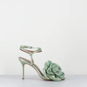 Sandales à fleur en cuir irisé vert talon haut - TANO PEARL GREEN