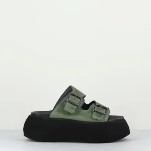 Sandales cuir kaki plateforme chunky noire - 1E002 GREEN
