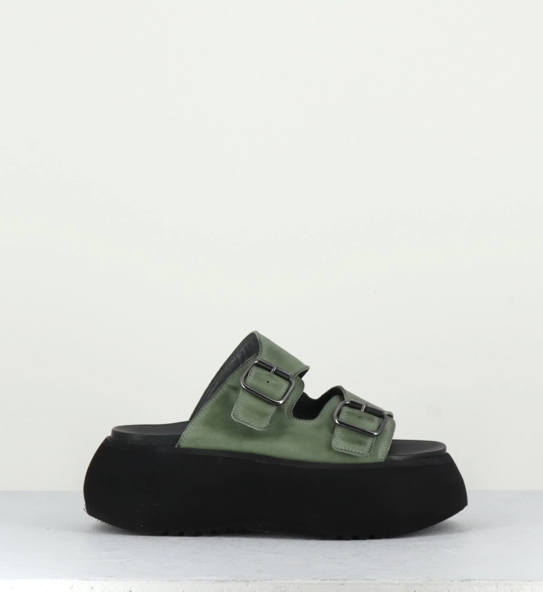 Sandales cuir kaki plateforme chunky noire - 1E002 GREEN