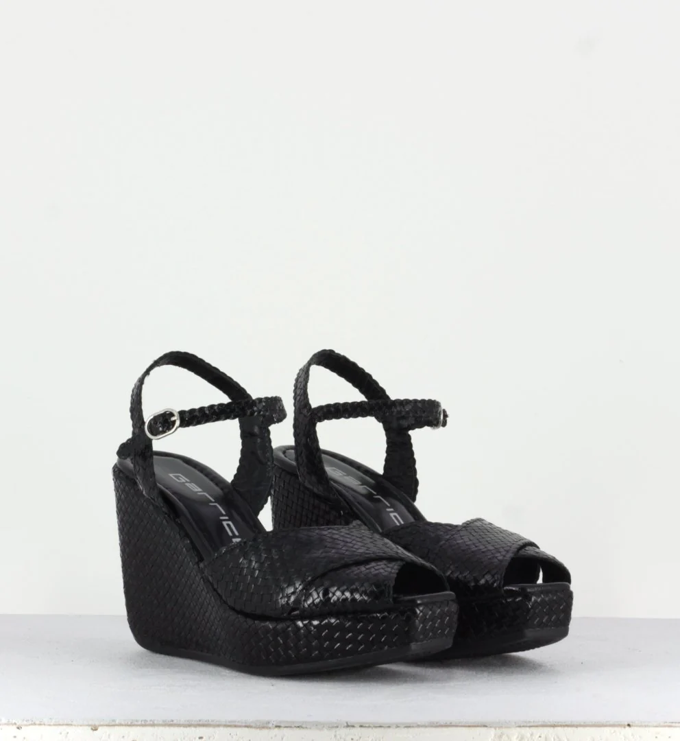 Sandales compensées en cuir tressé noir - Sofia Nero – Image 5