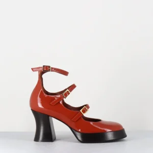 Babies multi-brides à plateforme en cuir vernis brique - GALAN VERNICE RUST