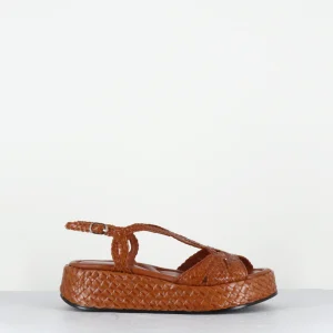Sandales compensées en cuir tressé camel - CATI25 TOFFE TRENZADO