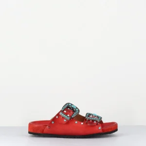 Sandales en cuir rouge boucles & pierres - 3532MOD ROSSO