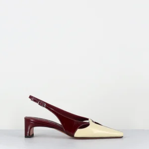 Escarpins slingback en cuir bicolore bordeaux & crème - OT13 VENICE RUBINO
