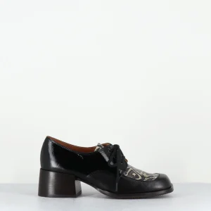 Derby à talon en cuir noir et imprimé animal - BRAND KIMERA NEGRO