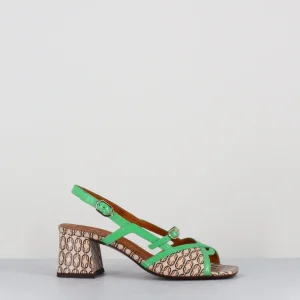 Sandales petit talon en cuir imprimé vintage brides vertes - LEINI JAZZ CUERO