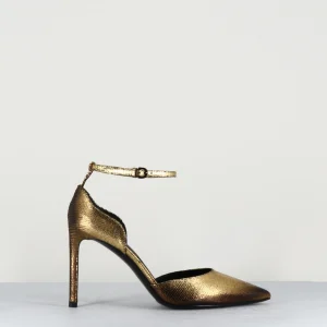 Escarpin bout pointu en cuir lamé bronze - 11046 CRACCATO ORO