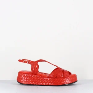 Sandales compensées en cuir tressé corail - CATI25 MANDARINA TRENZ