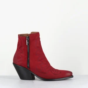 Santiags en daim rouges surpiqures traditionnelles - 4916 KATHY RED