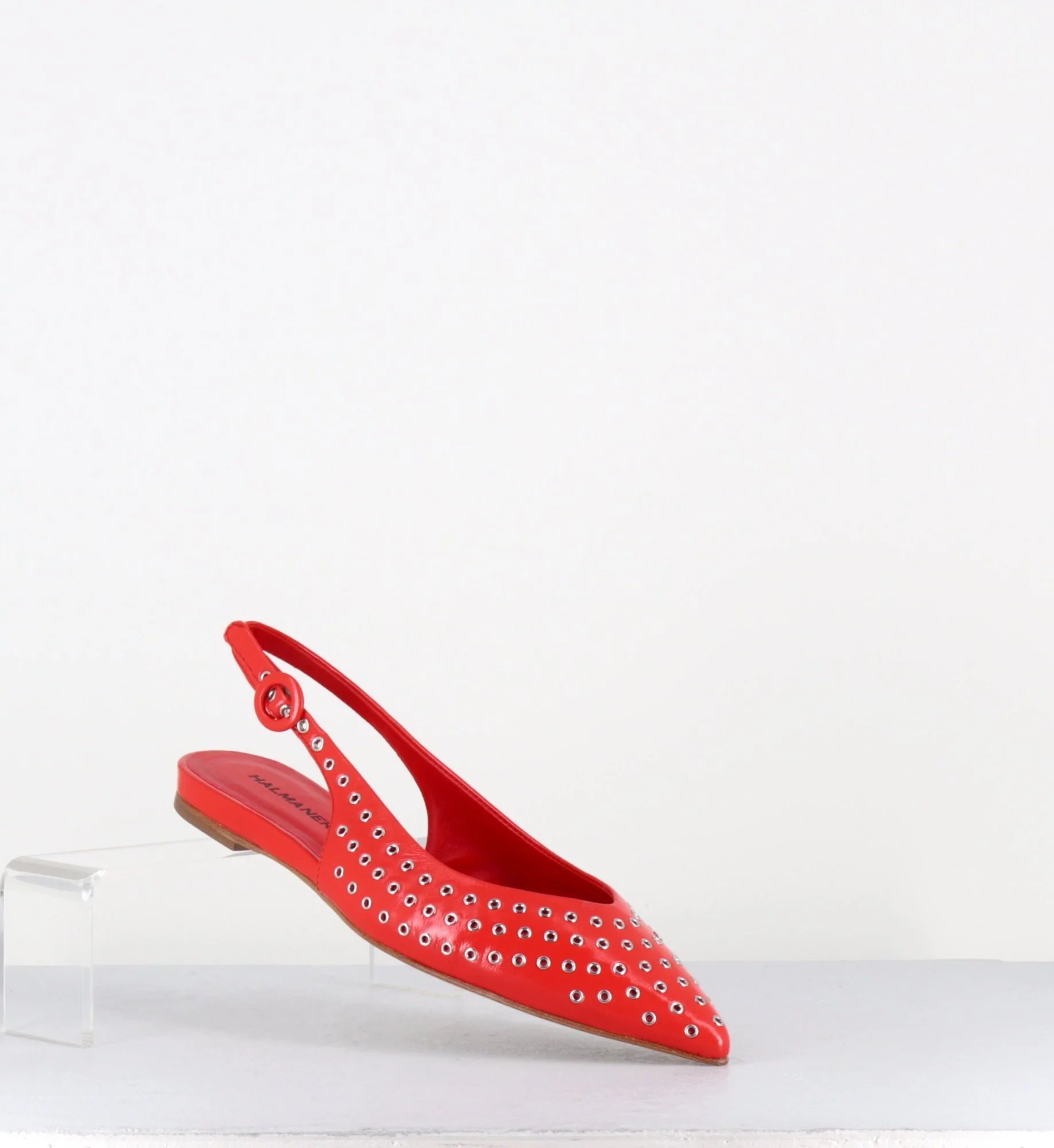 Ballerines slingback pointu cuir rouge & oeillets - LAS53 GLAZE ROSSO – Image 5