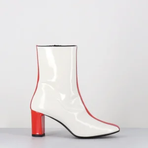 Boots 60s à talon en cuir vernis crème et orange - DEMY GESSO CORALLO