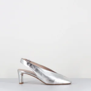 Escarpins slingback petit talon en cuir métallisé argent - 11902 TREVI ARGENTO