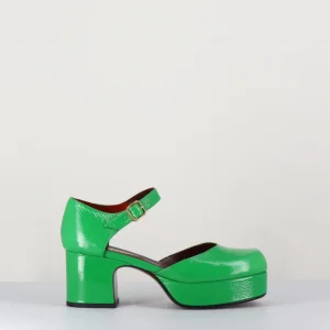 Babies 70s à plateforme en cuir vernis vert Garrice x Avril- MALAGA R79 MENTHE