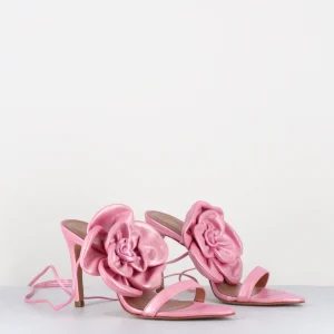 Sandales lanières & fleur en cuir irisé rose - RICA PEARL ROSA