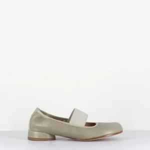 Ballerines petit talon & élastique en cuir vert - LAZI CLOE SALVIA