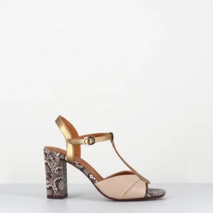 Sandales talon haut imprimé serpent et cuir nude - BIAGIO46 LINDA TAN